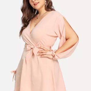 Plus Size Split Tied Sleeve Surplice Wrap Dress
